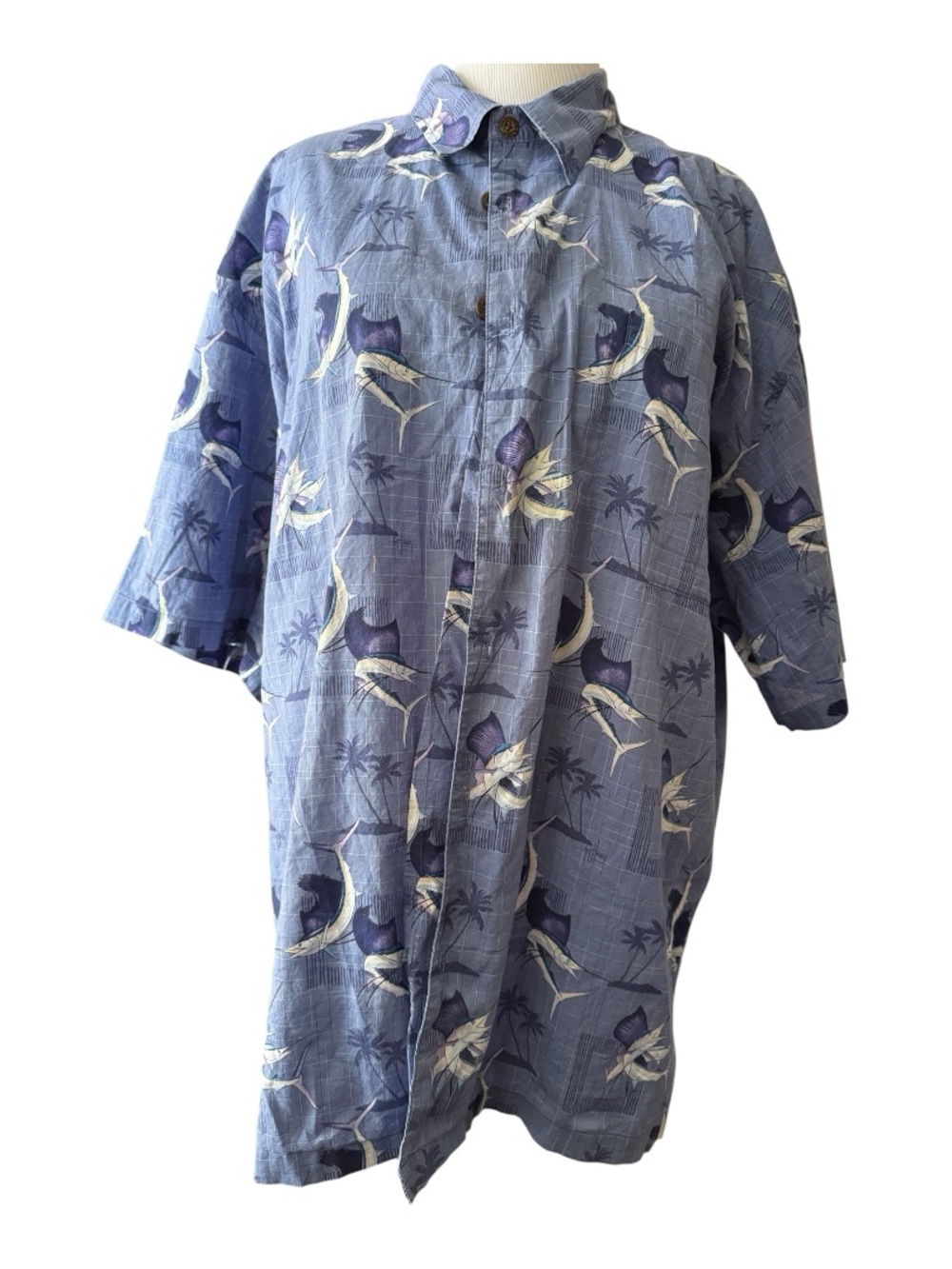 Guy Harvey Blue Tropical Short-Sleeve Button-Up Shirt - Size 3X